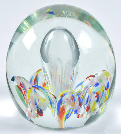 Art Glass Paperweights Controled Bubbles - Red Blue Yellow - No Box