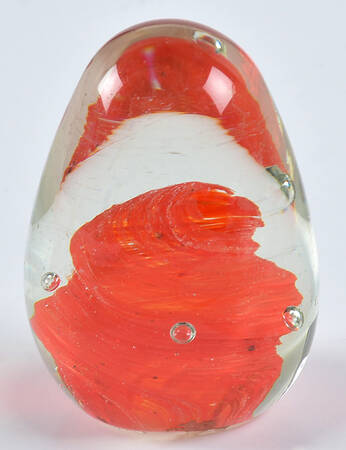 Art Glass Paperweights Clear Egg With Orange Swirl Center - No Box