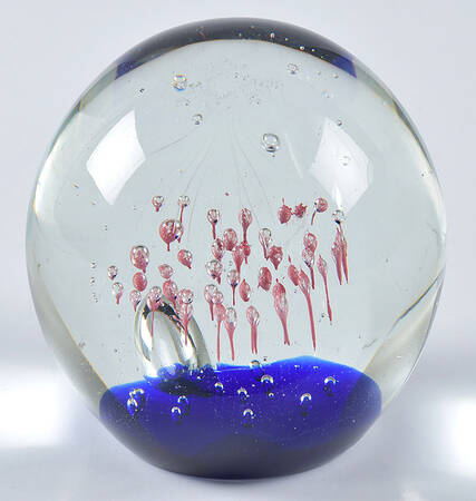 Art Glass Paperweights Cobalt Blue With Pink Bubbles - No Box 42