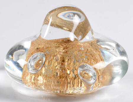 Art Glass Paperweights Domed Disc,Clear,Gold Flecks - No Box
