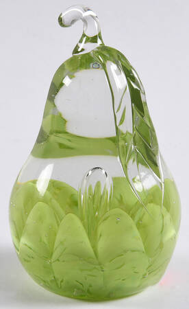 Art Glass Paperweights Pear-Clear, Green Bubbles  - No Box