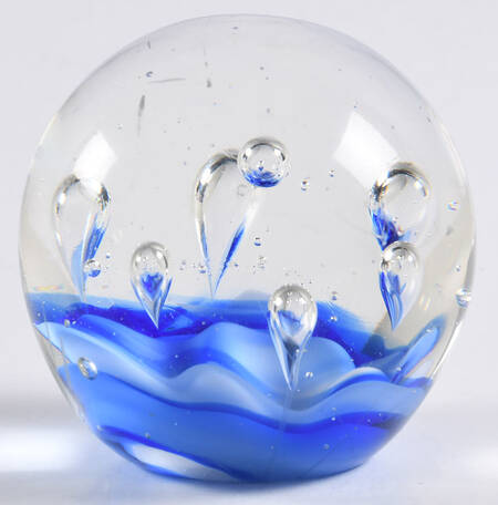 Art Glass Paperweights Blue Swirl Controled Bubbles - No Box