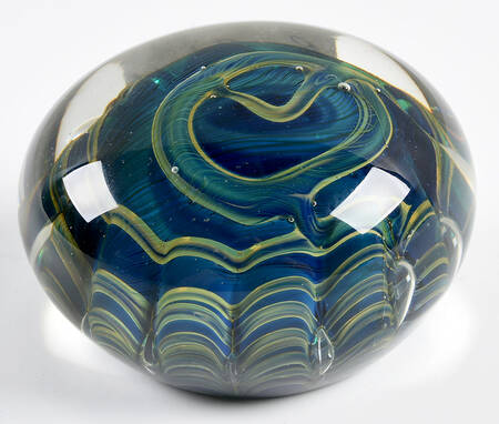 Art Glass Paperweights Blue Green Swirls - No Box