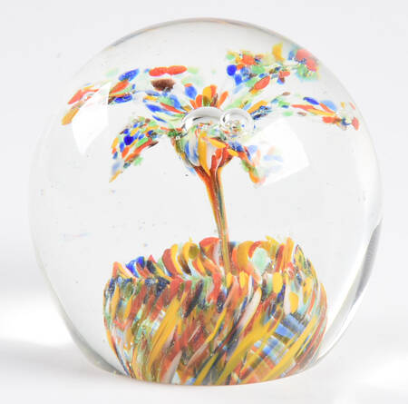 Art Glass Paperweights Multicolor Chip Flower  - No Box