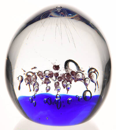 Art Glass Paperweights Egg-Cobalt Base,Pink Bubbles - No Box