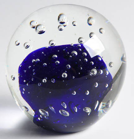 Art Glass Paperweights Sphere With Cobalt And Bubbles - No Box