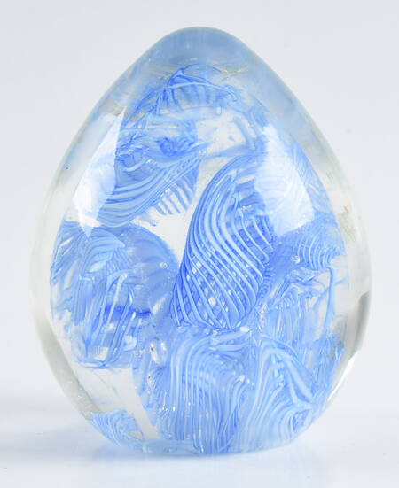Art Glass Paperweights Egg Shape Blue And White - No Box