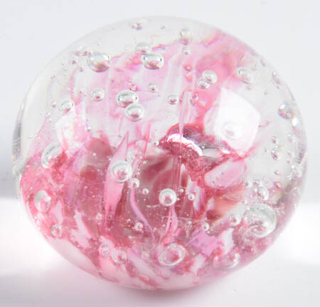 Art Glass Paperweights Pink Flower Bubbles - No Box