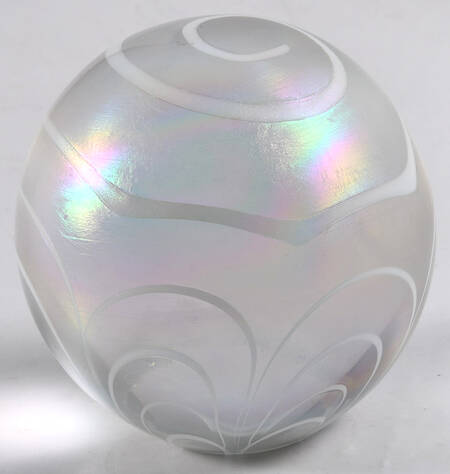 Art Glass Paperweights Sphere-Iridescent,White Swirls & Loops  - No Box