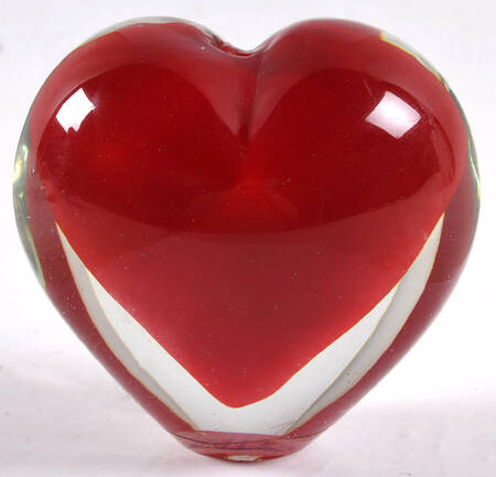 Art Glass Paperweights Heart-Red In Clear Casing - No Box