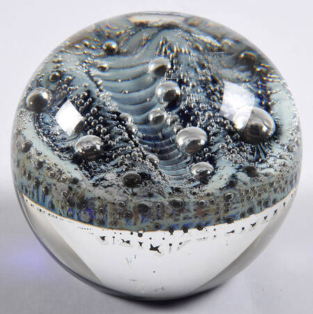 Art Glass Paperweights Black,Blue,Controlled Bubbles - No Box