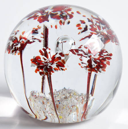 Art Glass Paperweights Five Red Stem Controlled Bubble - No Box