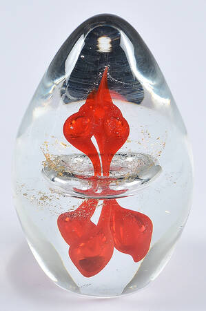 Art Glass Paperweights Egg-Red Bubbles,Clear Ring - No Box