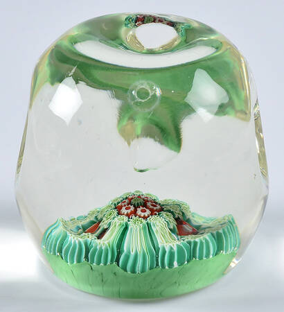 Art Glass Paperweights Millefiori With Dimples-Red,Green - No Box