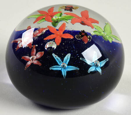 Art Glass Paperweights Multicolor Flowers - No Box