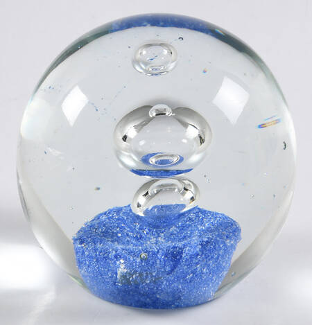 Art Glass Paperweights 3 Bubbles Over Light Blue Base - No Box