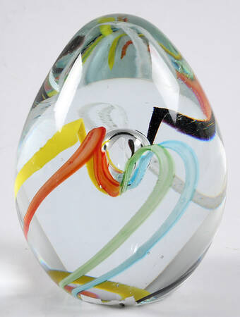 Art Glass Paperweights Egg-Multicolor Lines,Bubble Center - No Box