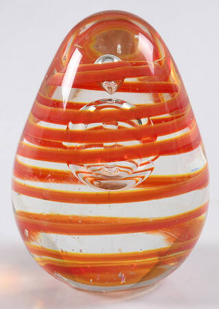 Art Glass Paperweights Egg-Orange Swirls,Bubble Center - No Box