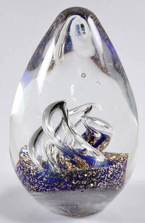 Art Glass Paperweights Egg-Blue & Gold Base, Bubble  Swirl - No Box