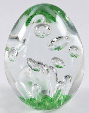 Art Glass Paperweights Egg-Greenbottom, Large Bubbles - No Box