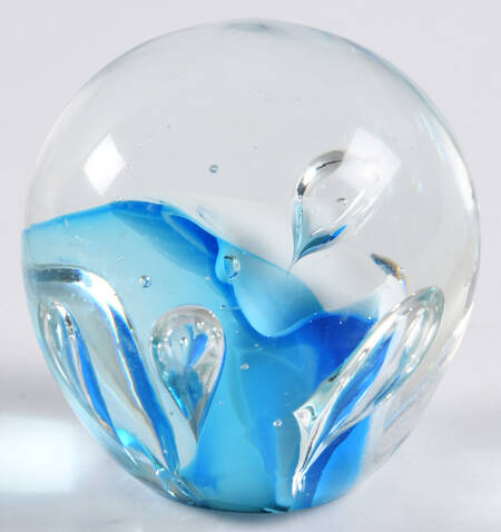 Art Glass Paperweights Blue,White, Large Bubbles - No Box