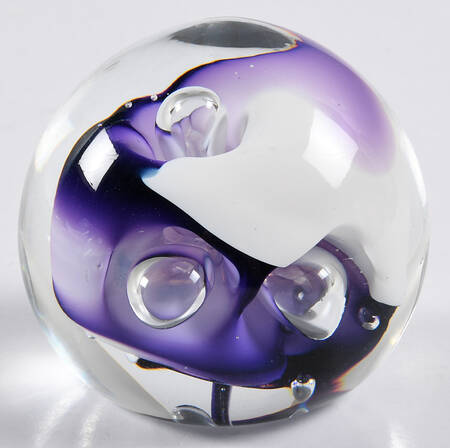 Art Glass Paperweights Purple , White,Large Bubbles - No Box