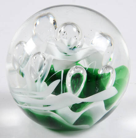Art Glass Paperweights Green, White,Large Bubbles - No Box