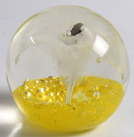 Art Glass Paperweights White Flower,Yellow Base - No Box