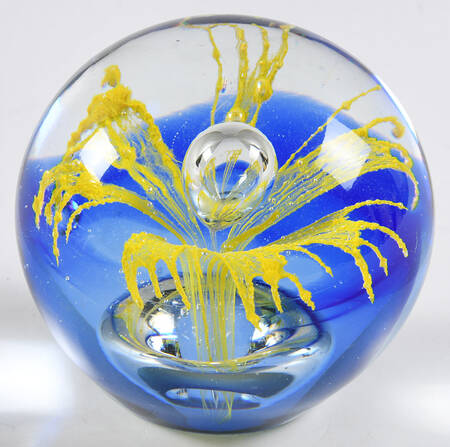 Art Glass Paperweights Yellow Flower,Bubble,Ring,Cobalt - No Box