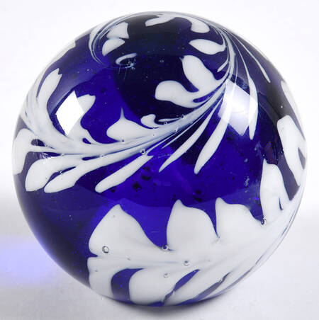 Art Glass Paperweights Cobalt; White Pulled Feather Design - No Box