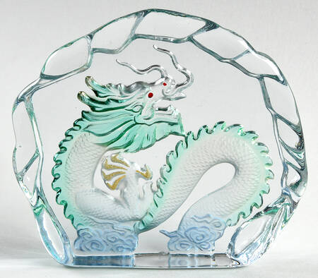 Art Glass Paperweights Dragon-Green,Blue,Frosted - No Box