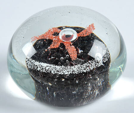 Art Glass Paperweights Brown Chip Base Bubble Flower - No Box