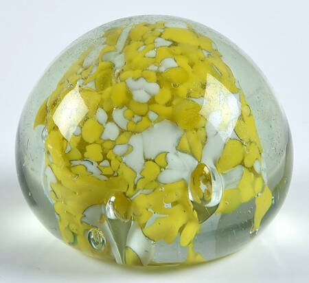 Art Glass Paperweights Yellow And White Chip - No Box