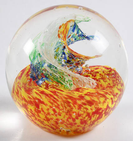 Art Glass Paperweights Red Green Blue Yellow Swirl - No Box