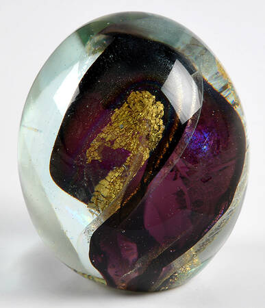 Art Glass Paperweights Purple Gold Egg Shape - No Box