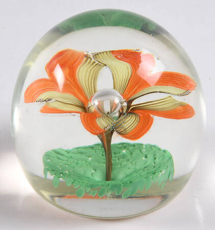 Art Glass Paperweights Orange & Yellow Flower - No Box