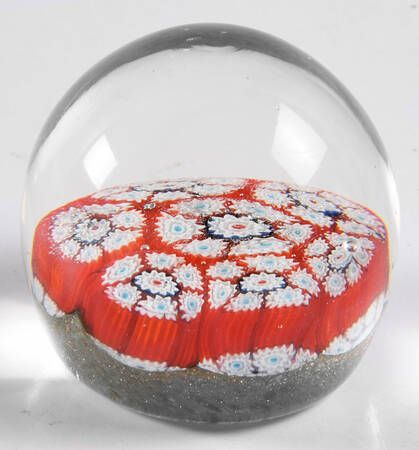 Art Glass Paperweights Millefiore-Red & White - No Box