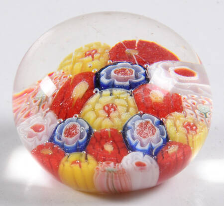 Art Glass Paperweights Millefiore-Red, Blue Yellow, White - No Box