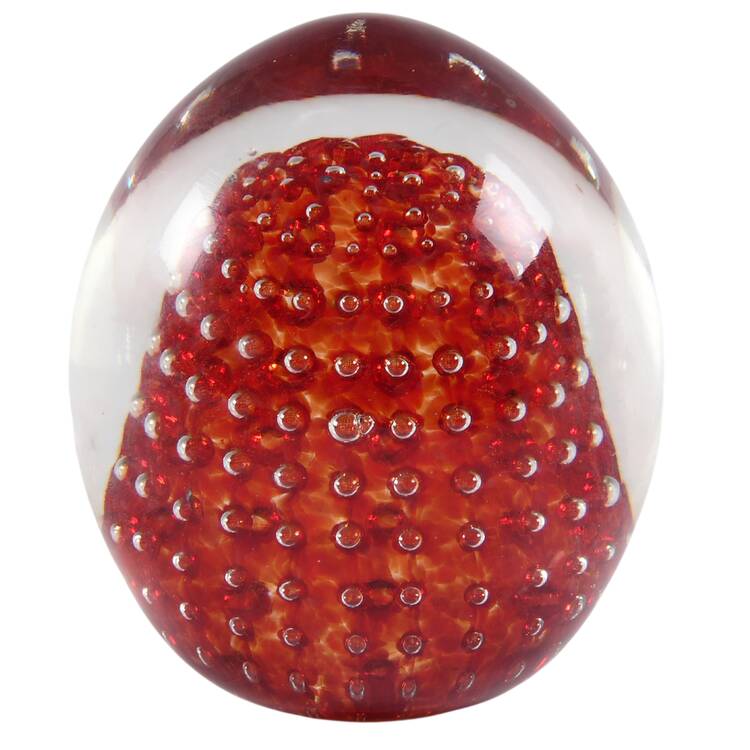 Art Glass Paperweights Egg-Red, Clear, Bubbles - No Box