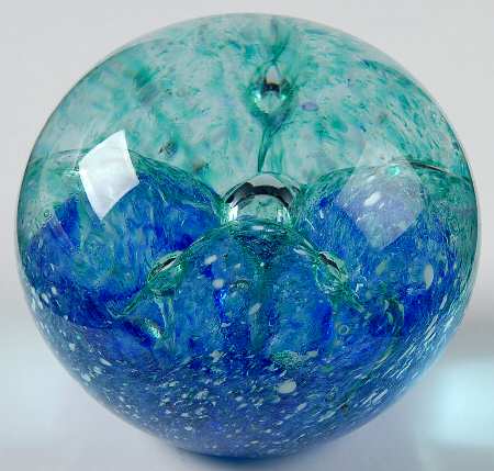 Art Glass Paperweights Blue, Green, Flecks - No Box