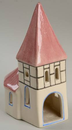 Cottages By Ursula Leyk Romanesque Pink/Blue Church - With Box