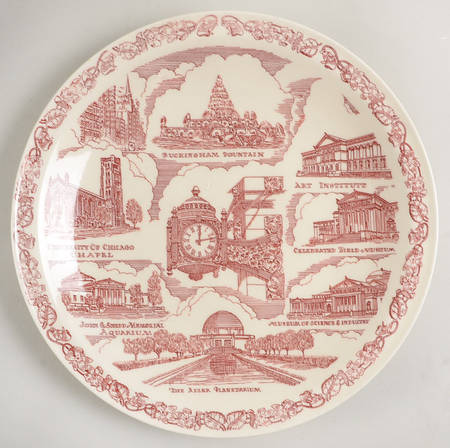 City Plates Chicago Illinois-Red - No Box-Illinois Motif 1-Red