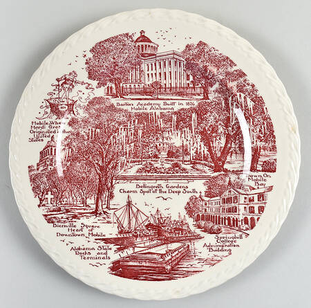 City Plates Mobile Alabama-Red Swirl - No Box-Alabama Motif 5-Red Swirl