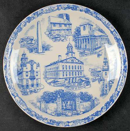 City Plates Boston Massachusetts-Blue - No Box-Massachusetts Motif 2-Blue