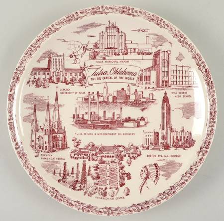 City Plates Tulsa Oklahoma-Red - No Box-Oklahoma Motif 1-Red