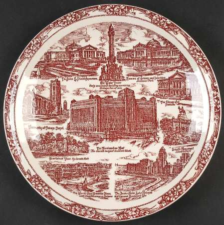 City Plates Chicago Illinois-Red - No Box-Illinois Motif 2-Red