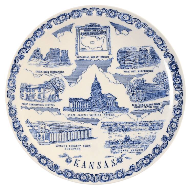State Plate Kansas - No Box-Kansas Motif 2-Blue