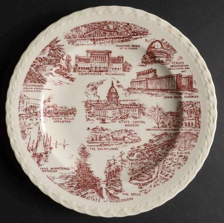 State Plate Wisconsin - No Box-Wisconsin Motif 1-Red Swirl