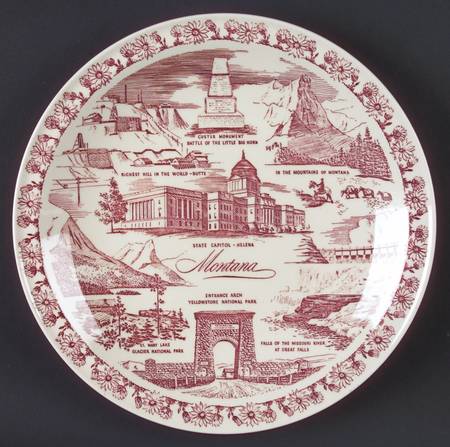 State Plate Montana-Red - No Box-Montana Motif 1