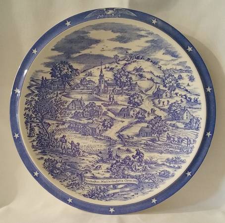 Vernon Kilns Plate Dorchester, Ma-Circa 1775-Blue - No Box